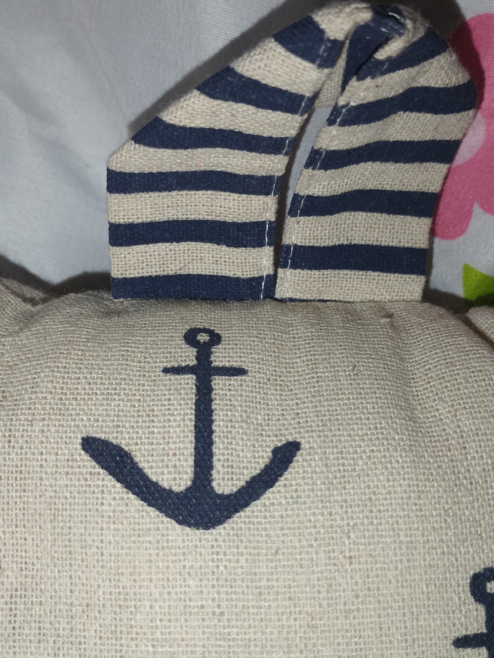 Nautical Anchor Linen Accent Pillow in Navy and Cream